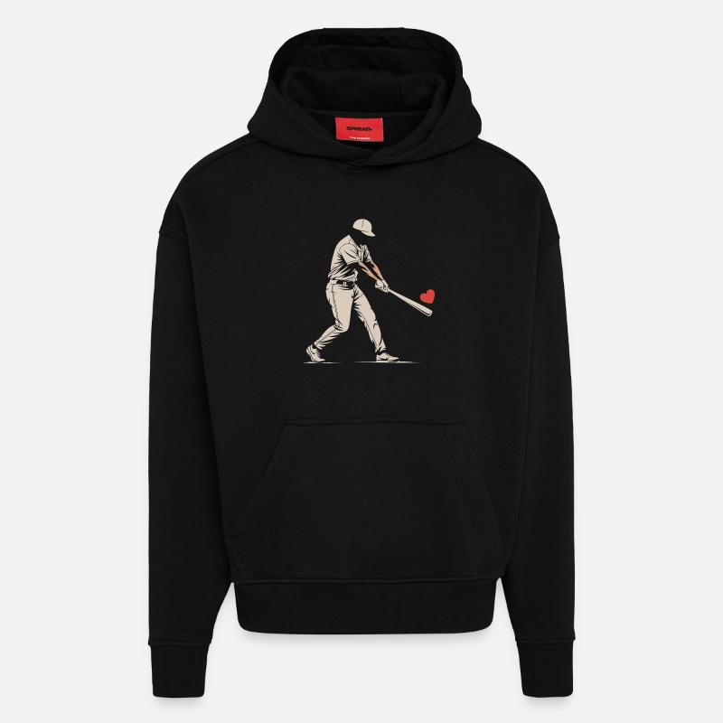 Silhouette Batteur Baseball Saint-Valentin - Sweat à capuche bio épais oversize fabriqué en UE - SOLID BLACK