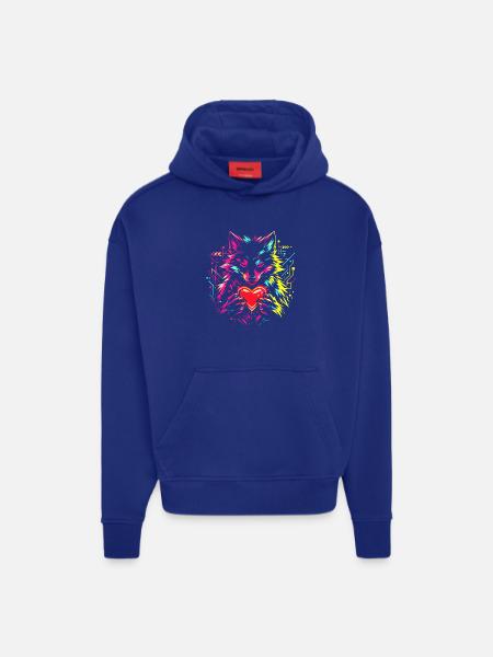 Wolf Hugs Heart Valentine's Day Gift - Hoodie- made by SPREAD  - SOLID BLACK