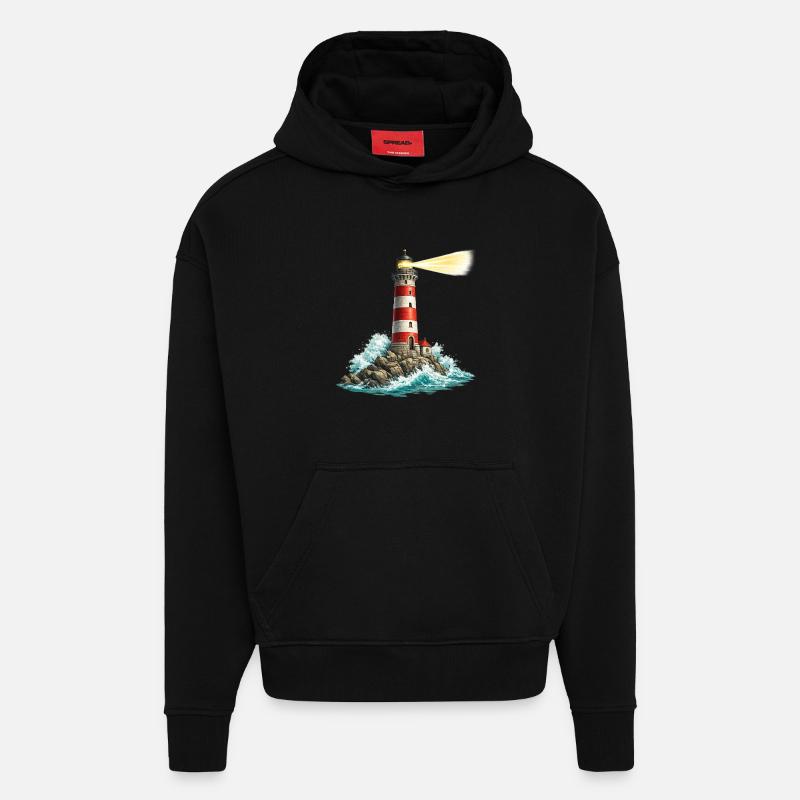 Phare du Felsenmeer Lichtstrahl - Sweat à capuche bio épais oversize fabriqué en UE - SOLID BLACK