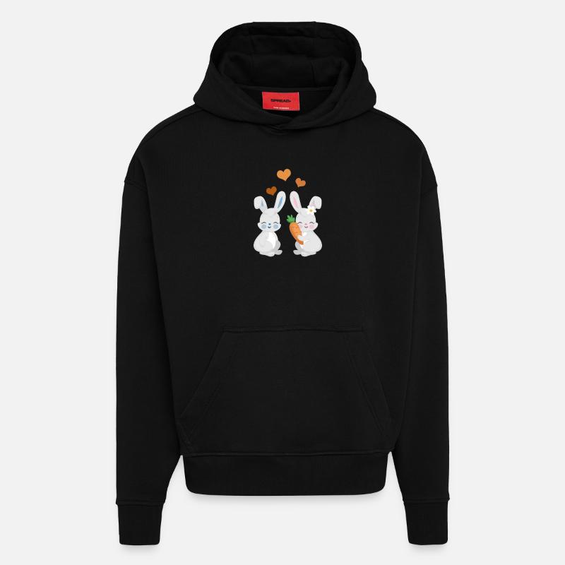 Lapins mignons - Sweat à capuche bio épais oversize fabriqué en UE - SOLID BLACK
