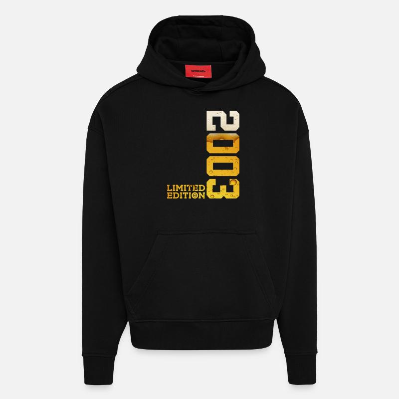 23E ANNIVERSAIRE BIÈRE 2003 - Sweat à capuche bio épais oversize fabriqué en UE - SOLID BLACK
