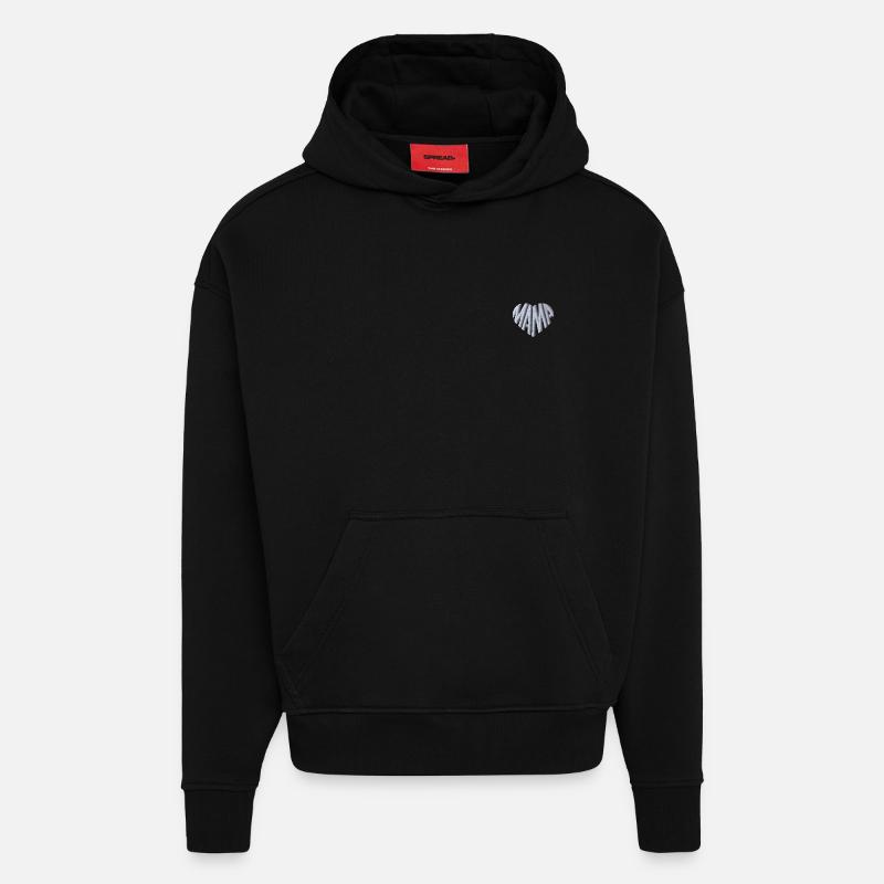Corazón de mamá bordado blanco - Sudadera con capucha orgánica oversize de gran gramaje fabricada en la UE - SOLID BLACK
