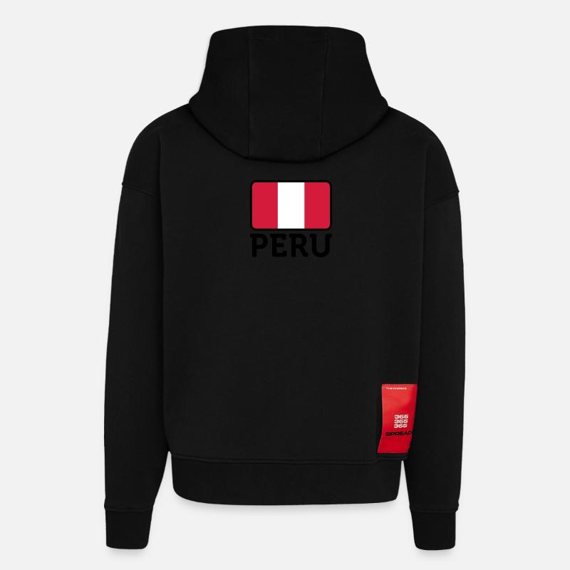 Drapeau national du Pérou - Sweat à capuche bio épais oversize fabriqué en UE - SOLID BLACK