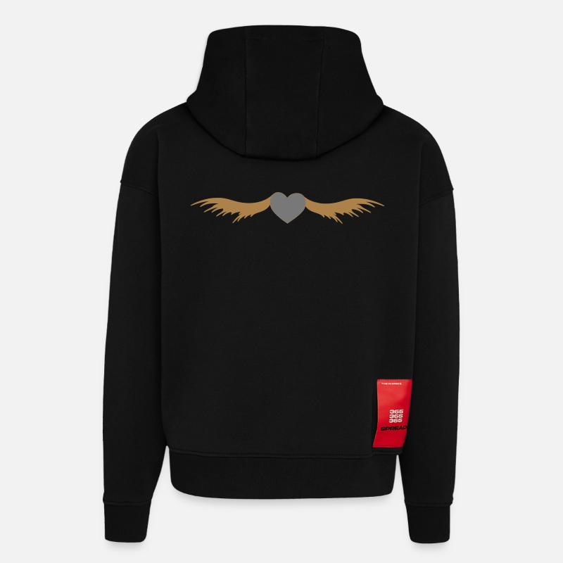 Coeur avec des ailes - Sweat à capuche bio épais oversize fabriqué en UE - SOLID BLACK