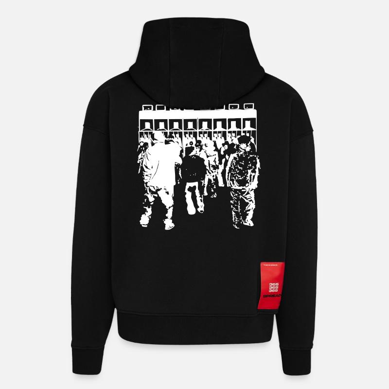 006 système audio 23 - Sweat à capuche bio épais oversize fabriqué en UE - SOLID BLACK