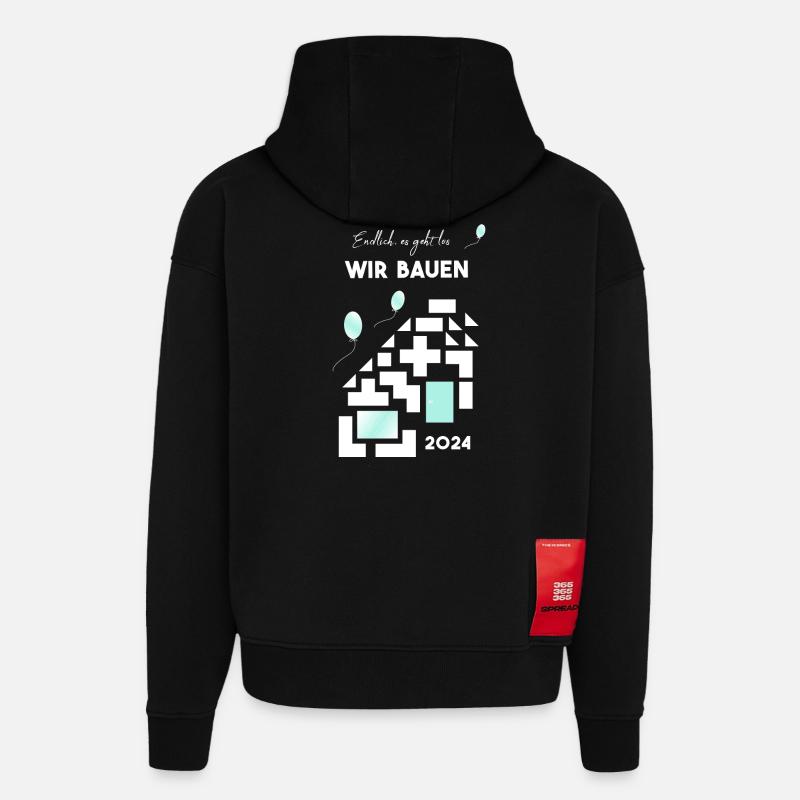 Nous construisons des maisons - Sweat à capuche bio épais oversize fabriqué en UE - SOLID BLACK