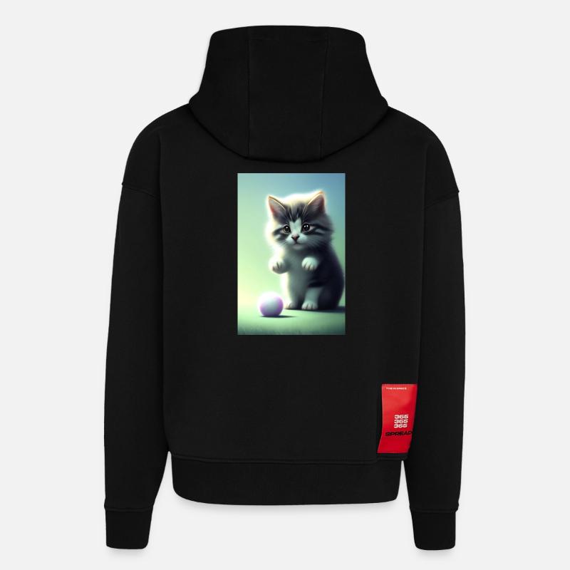 Petit bébé chat mignon - Sweat à capuche bio épais oversize fabriqué en UE - SOLID BLACK