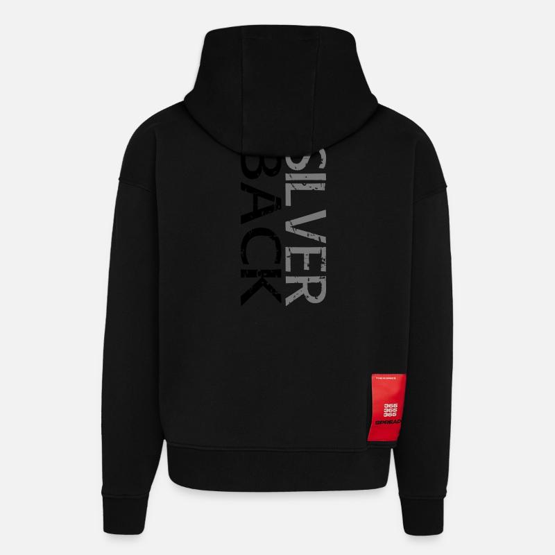 SILVERBACK (à deux lignes) - Sweat à capuche bio épais oversize fabriqué en UE - SOLID BLACK