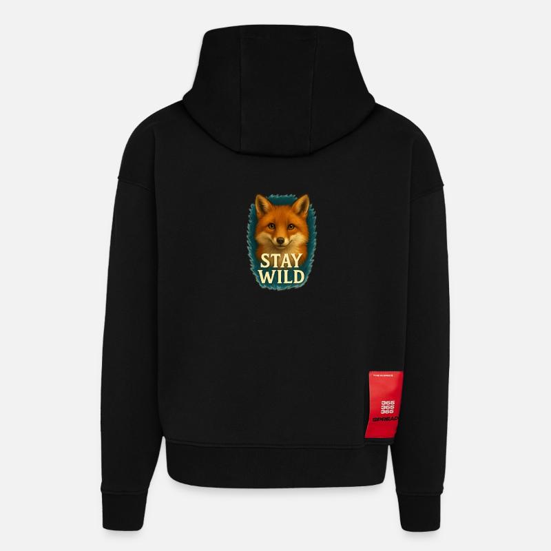 Restez sauvage - Cool Fox - Sweat à capuche bio épais oversize fabriqué en UE - SOLID BLACK