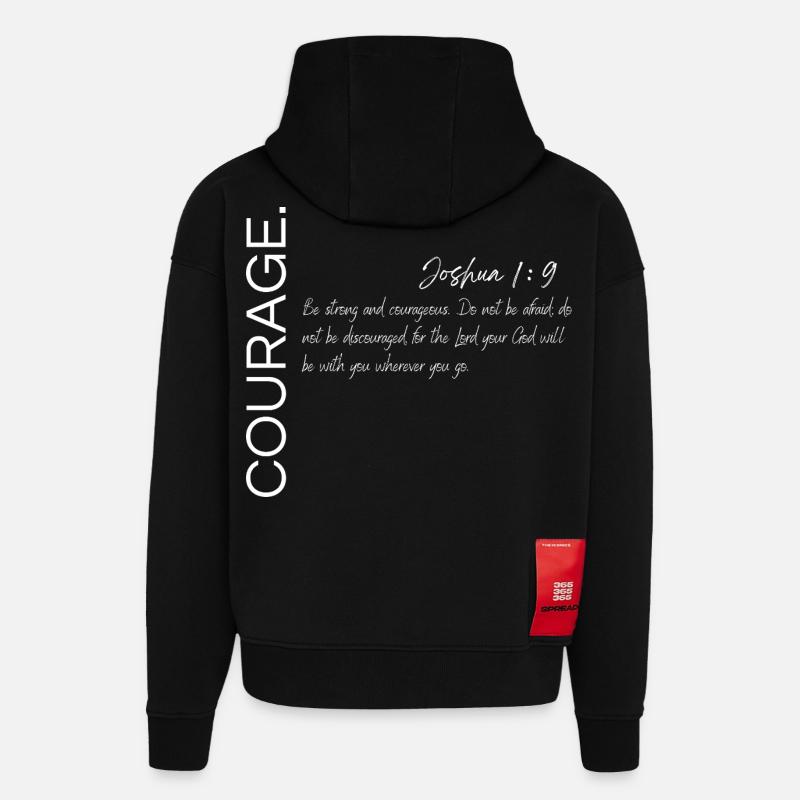 Courage - Josué 1:9 Conception chrétienne - Sweat à capuche bio épais oversize fabriqué en UE - SOLID BLACK