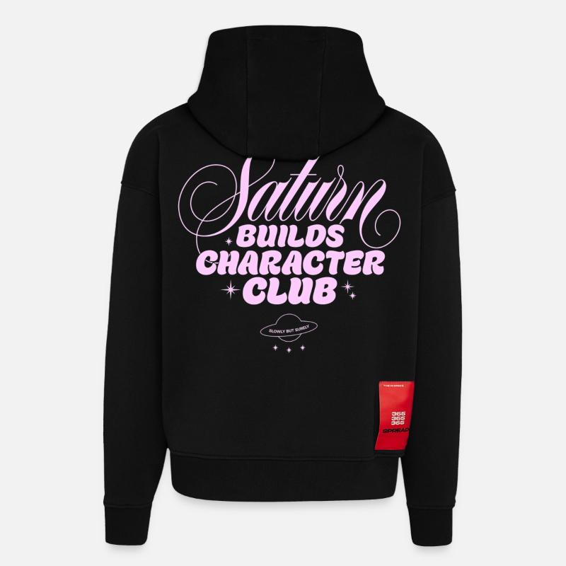 Impression du Saturn Character Club - Sweat à capuche bio épais oversize fabriqué en UE - SOLID BLACK
