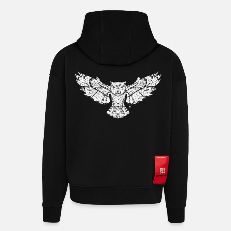 Moia owl white - Hoodie- made by SPREAD - SOLID BLACK