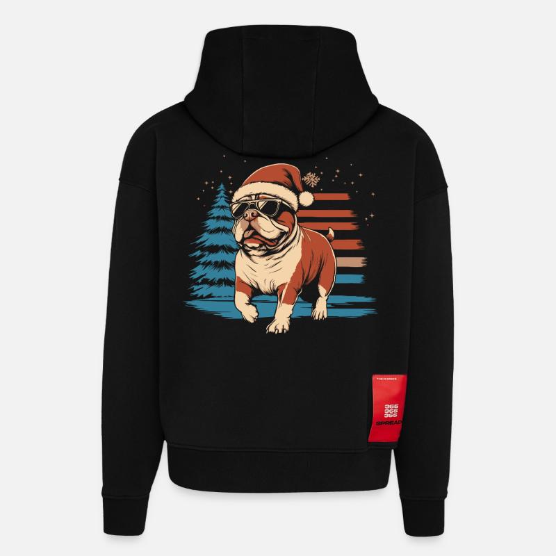 Cool bouledogue anglais Noël - Sweat à capuche bio épais oversize fabriqué en UE - SOLID BLACK