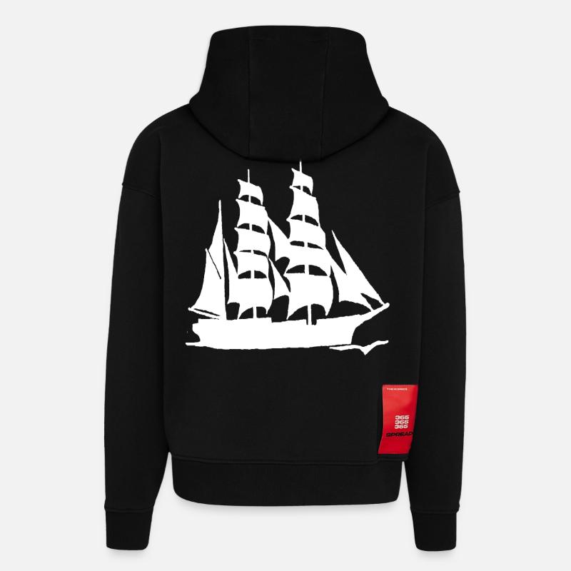 SEGELBOOT GROßFORMAT WEIß - Hoodie- made by SPREAD  - SOLID BLACK