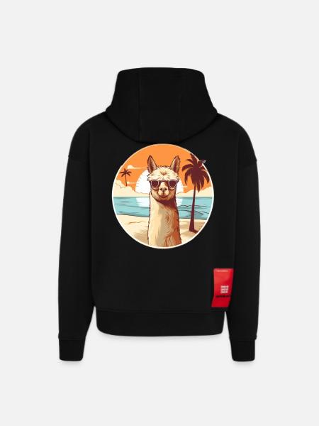 Llama on the beach with sunglasses - Hoodie- made by SPREAD - SOLID BLACK
