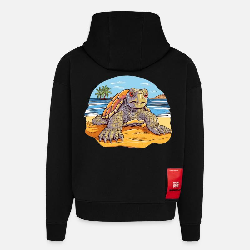 Turtle on the Beach Illustration - Hoodie- made by SPREAD - SOLID BLACK