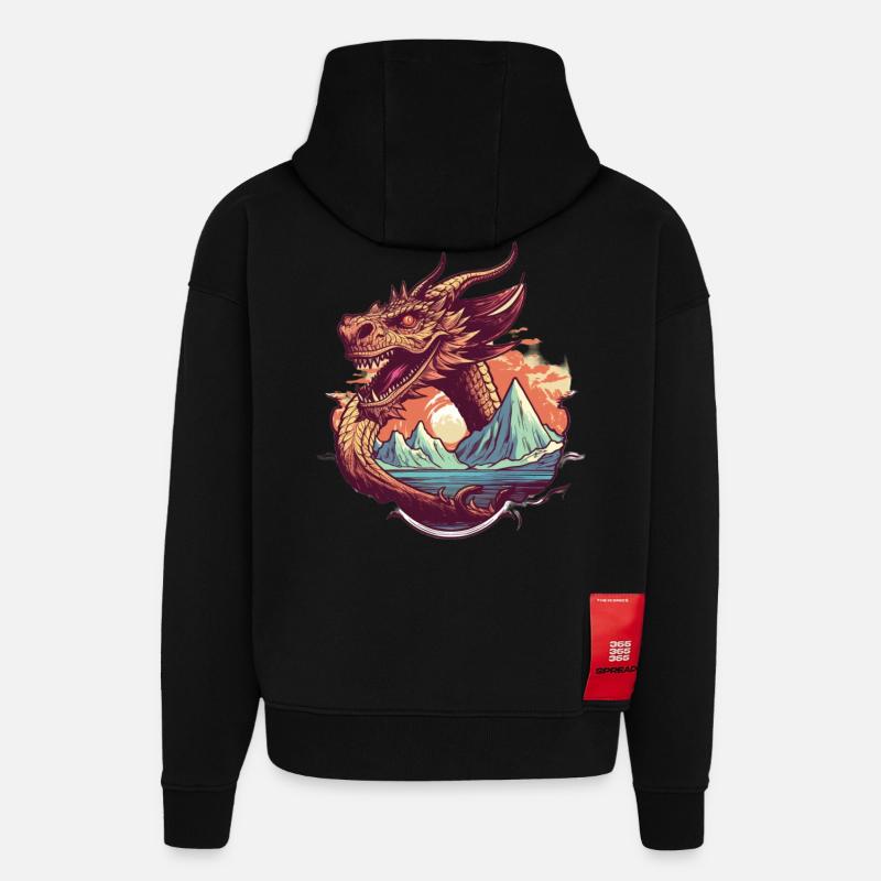 Legendärer Drachentraum mit Bergpanorama - Hoodie- made by SPREAD - SOLID BLACK