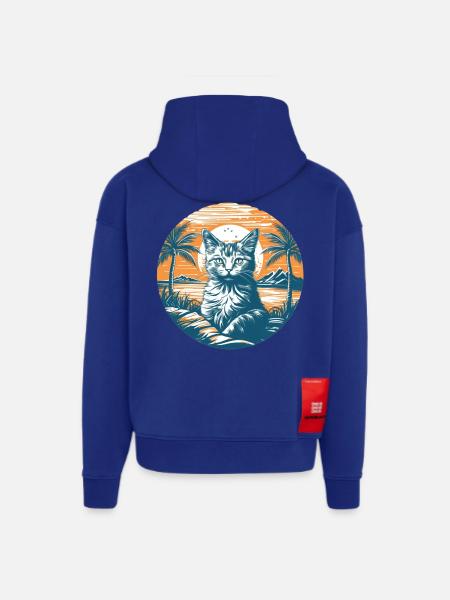 Tropical Cat Magic at Sunset - Hoodie- made by SPREAD - SOLID BLACK