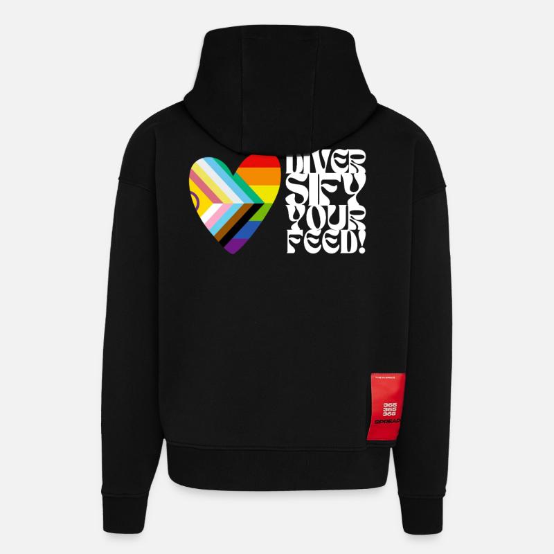 🌈♿ Diversify Your Feed–Progress Pride&Disability - Hoodie- made by SPREAD  - SOLID BLACK