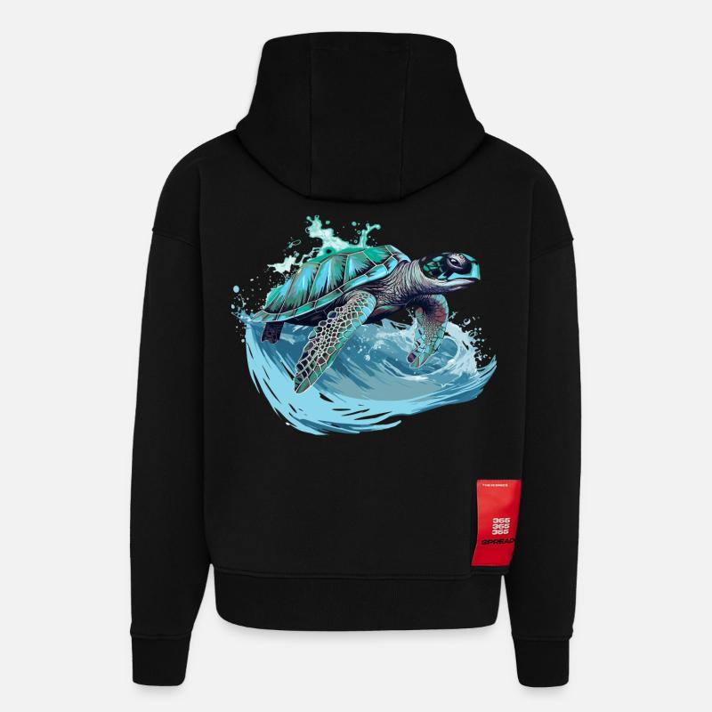 Neon Sea Turtle Wave Dance - Hoodie- made by SPREAD  - SOLID BLACK