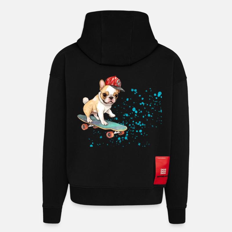 Bouledogue à roulettes avec casquette - Sweat à capuche bio épais oversize fabriqué en UE - SOLID BLACK