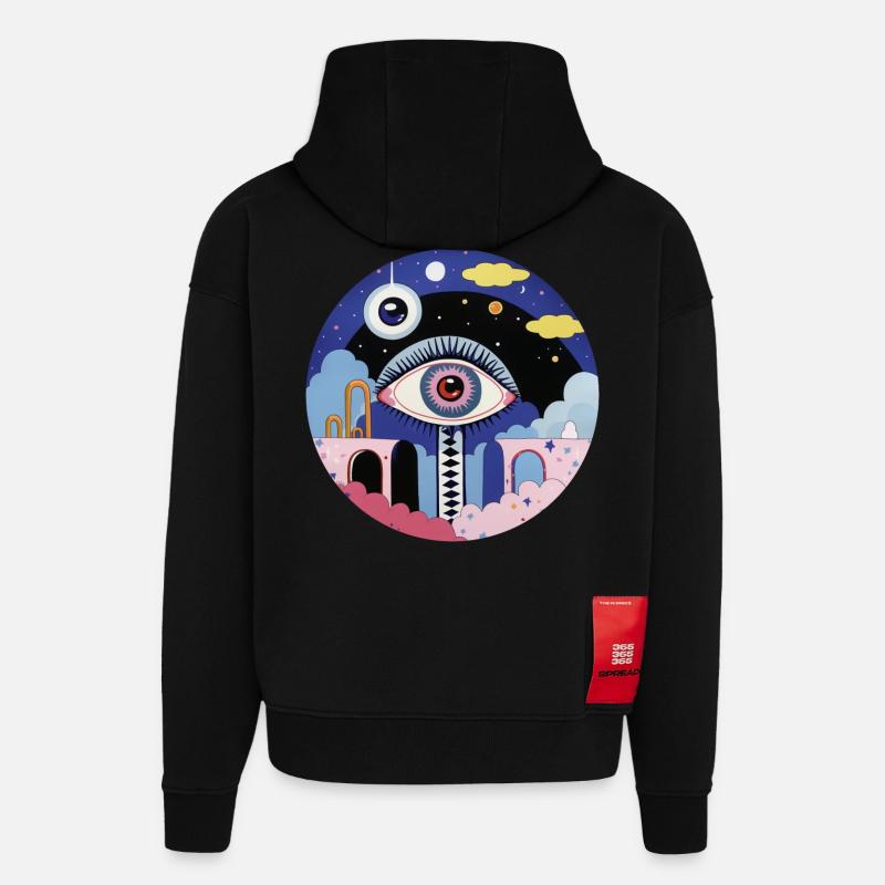 Œil psychédélique - Sweat à capuche bio épais oversize fabriqué en UE - SOLID BLACK
