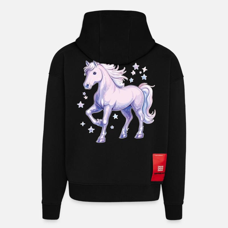 Cheval avec des étoiles - Sweat à capuche bio épais oversize fabriqué en UE - SOLID BLACK