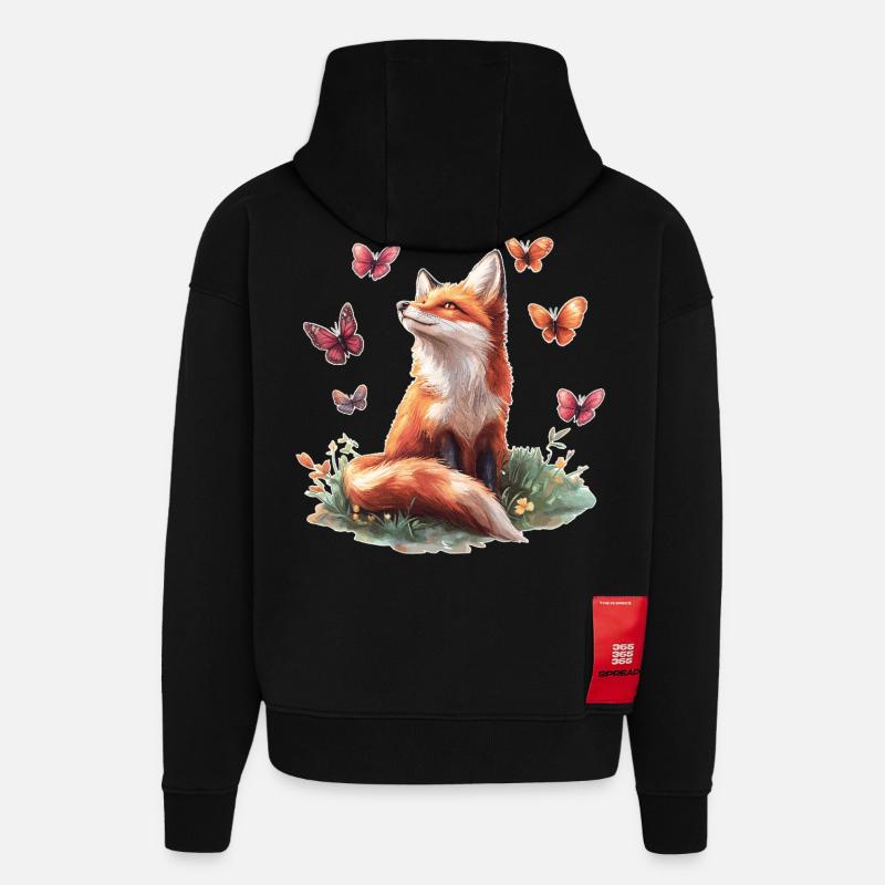 Fuchs mit Schmetterlingen - Hoodie- made by SPREAD  - SOLID BLACK