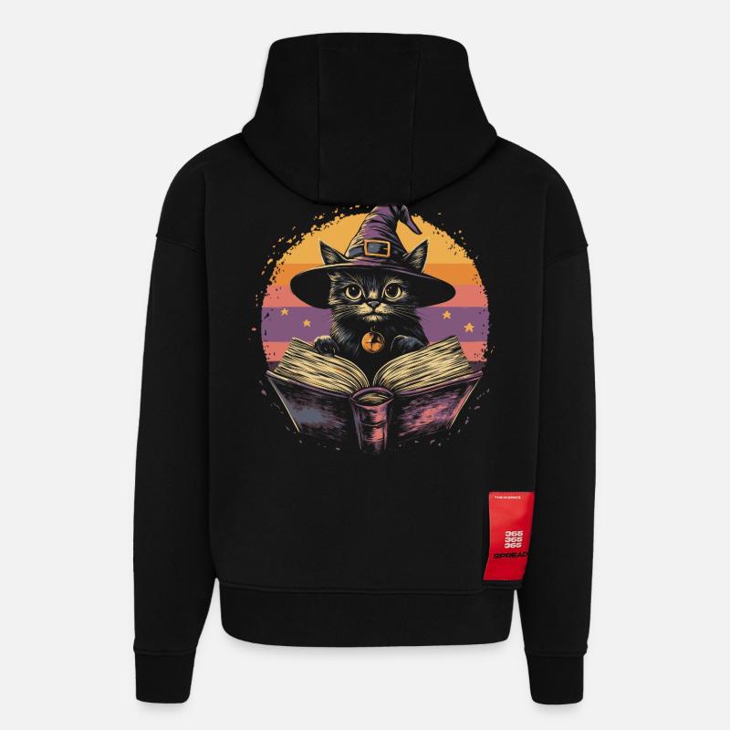 Cute Cat Witch Halloween - Hoodie- made by SPREAD - SOLID BLACK