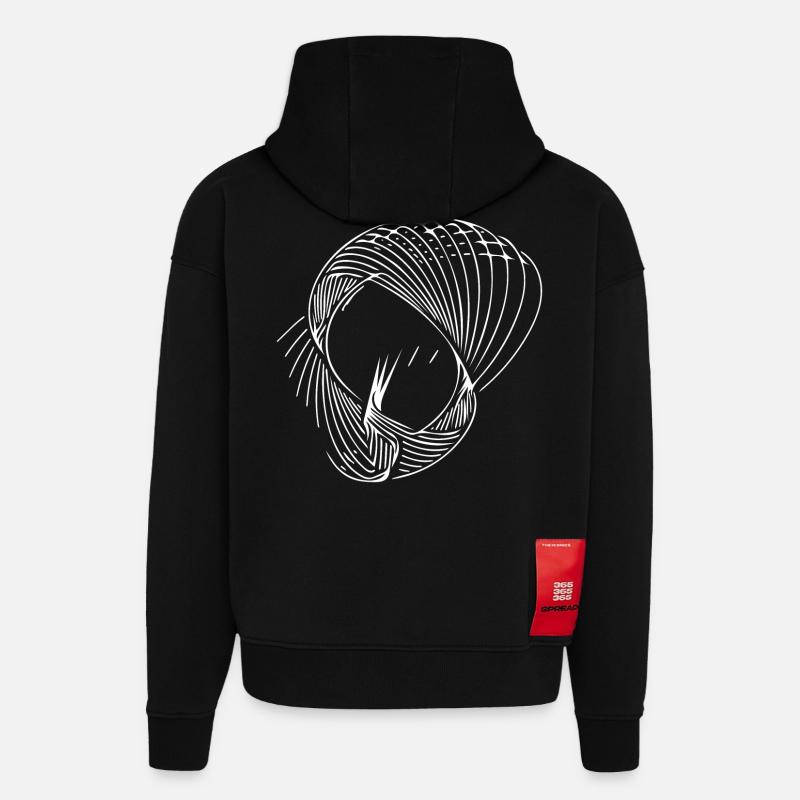 Lignes de cercle géométriques - Sweat à capuche bio épais oversize fabriqué en UE - SOLID BLACK