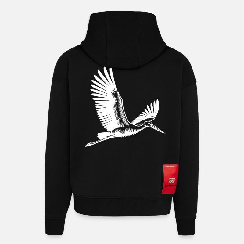 Flying Stork - Hoodie- made by SPREAD - SOLID BLACK