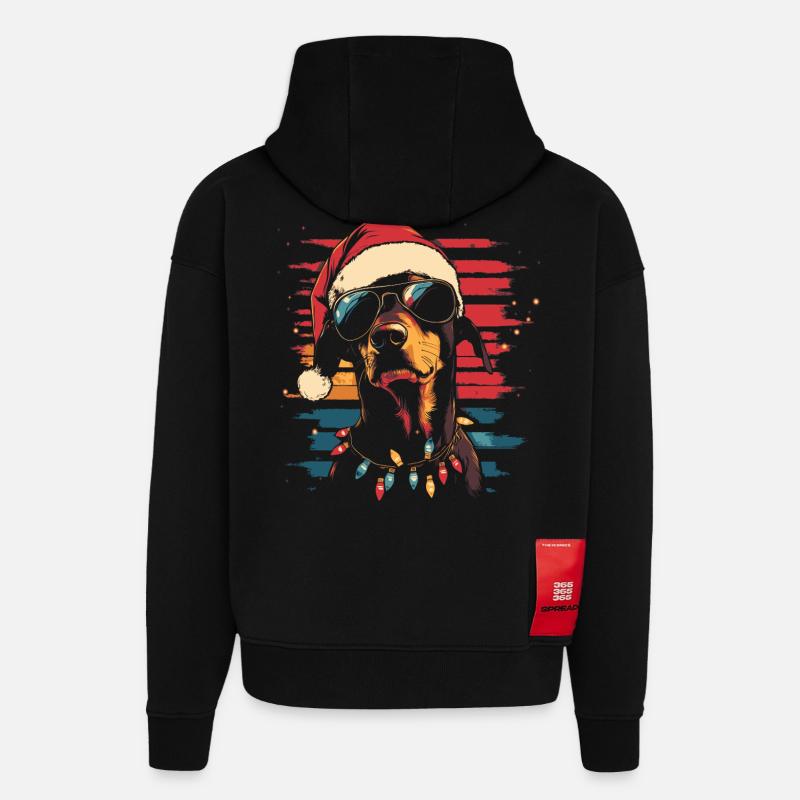 Lunettes de soleil de Noël Doberman - Sweat à capuche bio épais oversize fabriqué en UE - SOLID BLACK