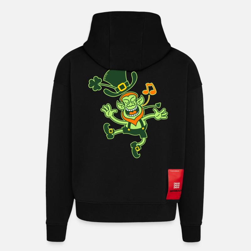 Leprechaun Dancing and Singing - Hoodie- made by SPREAD - SOLID BLACK