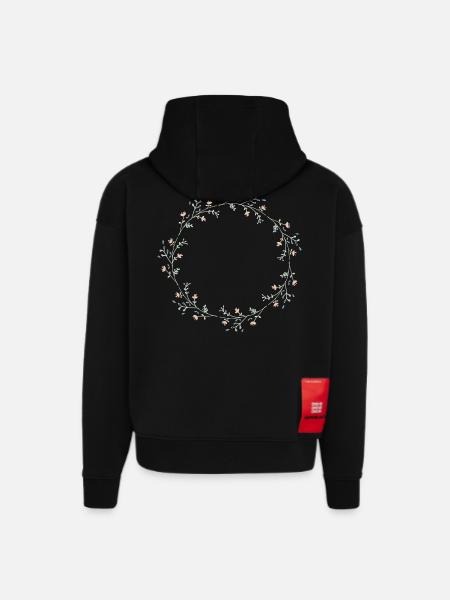 Fleurs - Sweat à capuche bio épais oversize fabriqué en UE - SOLID BLACK