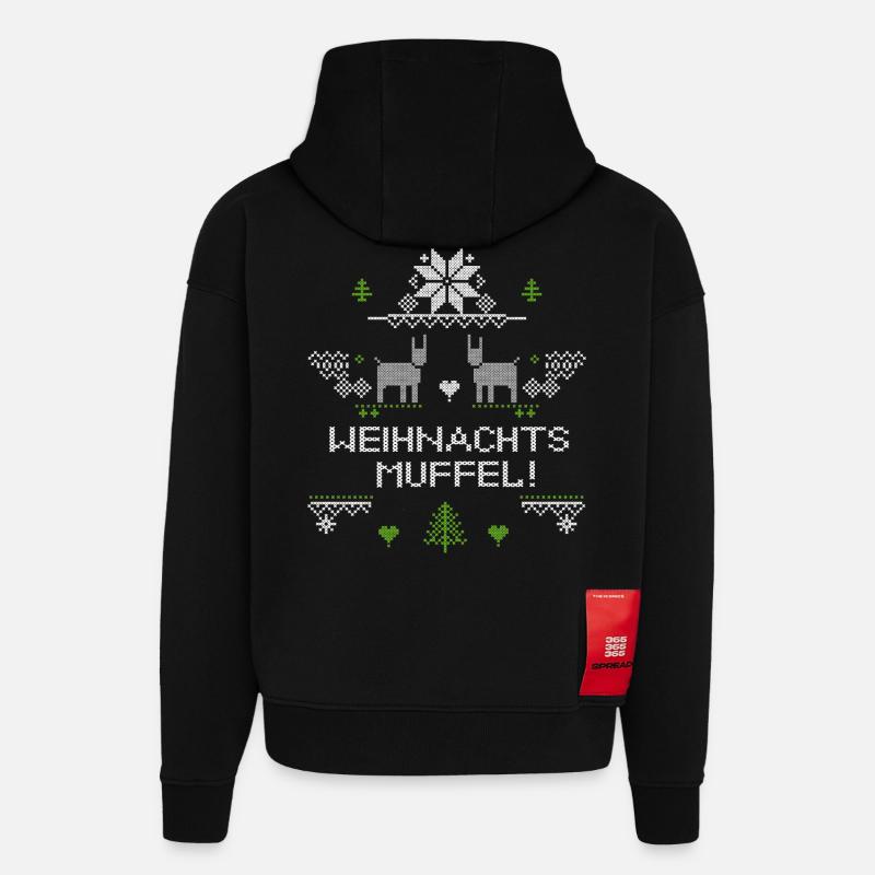 Noël , Noël moche - Sweat à capuche bio épais oversize fabriqué en UE - SOLID BLACK