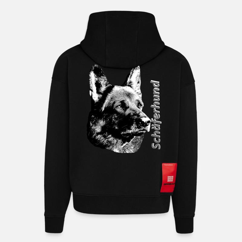Chien de berger,Chien de chien,Chien de garde,Chiens - Sweat à capuche bio épais oversize fabriqué en UE - SOLID BLACK