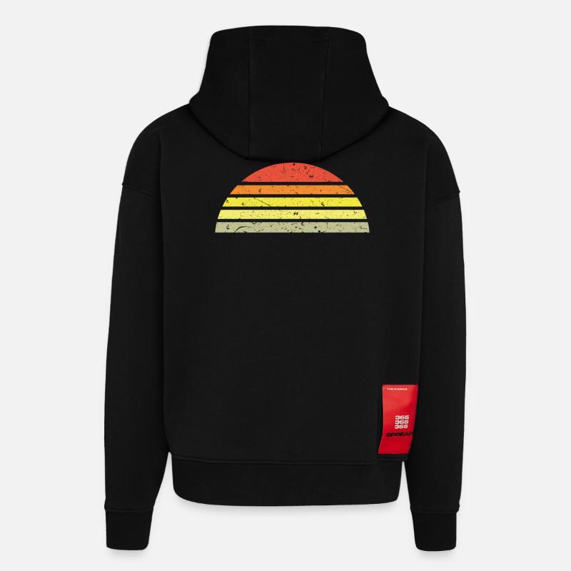 Rétro demi-cercle coucher de soleil - Sweat à capuche bio épais oversize fabriqué en UE - SOLID BLACK