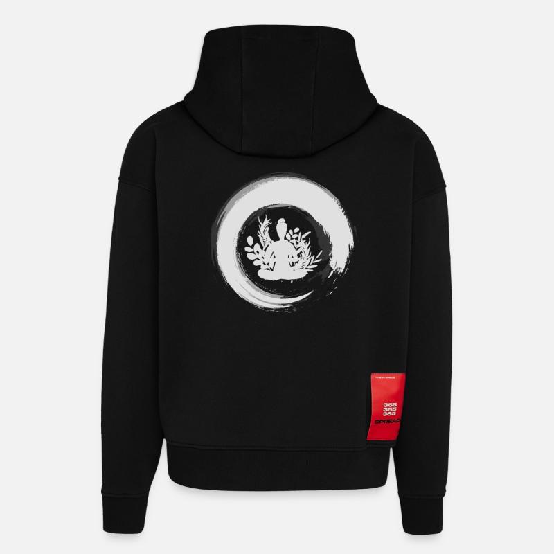 Bouddhisme Zen Circle - Sweat à capuche bio épais oversize fabriqué en UE - SOLID BLACK