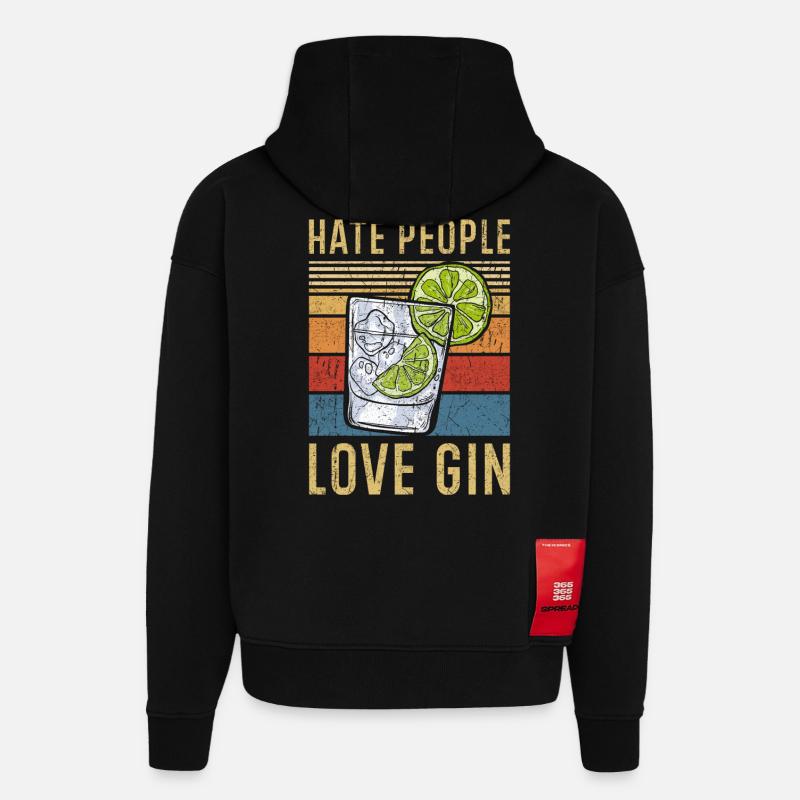 Gin disant cadeaux de gin - Sweat à capuche bio épais oversize fabriqué en UE - SOLID BLACK