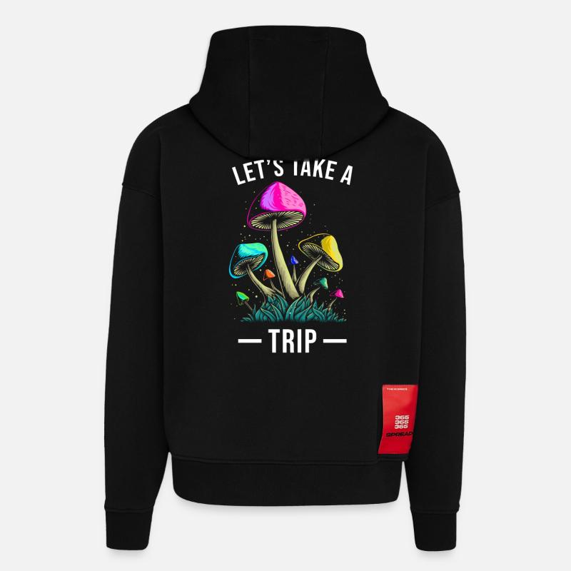Pilz Trip Magic Mushrooms - Sweat à capuche bio épais oversize fabriqué en UE - SOLID BLACK