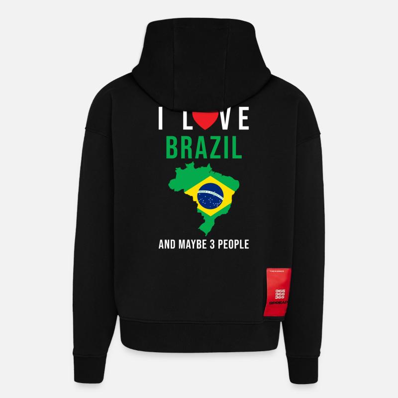 Brésil j'aime le Brésil - Sweat à capuche bio épais oversize fabriqué en UE - SOLID BLACK