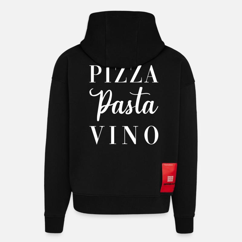 Pizza Pasta Vino - Sweat à capuche bio épais oversize fabriqué en UE - SOLID BLACK