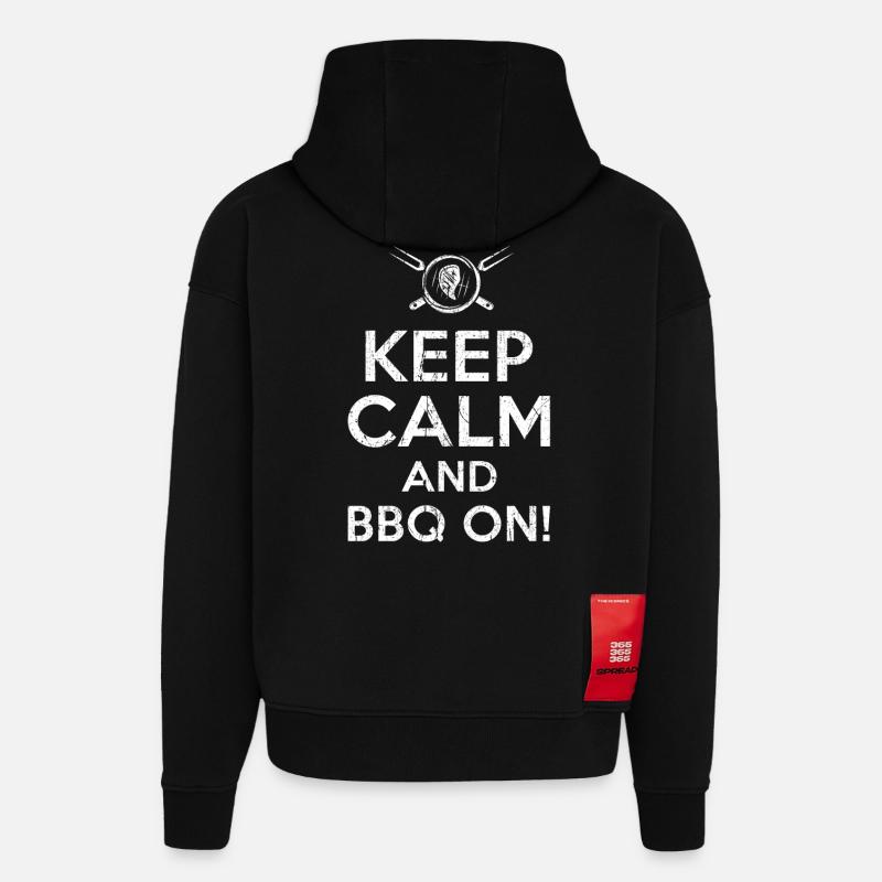 Keep calm BBQ - Sweat à capuche bio épais oversize fabriqué en UE - SOLID BLACK