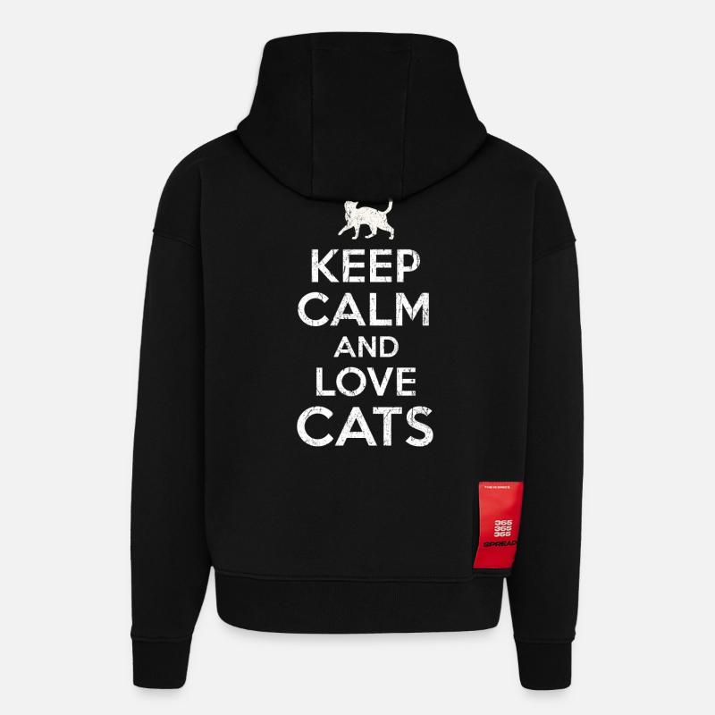 Keep calm chat - Sweat à capuche bio épais oversize fabriqué en UE - SOLID BLACK