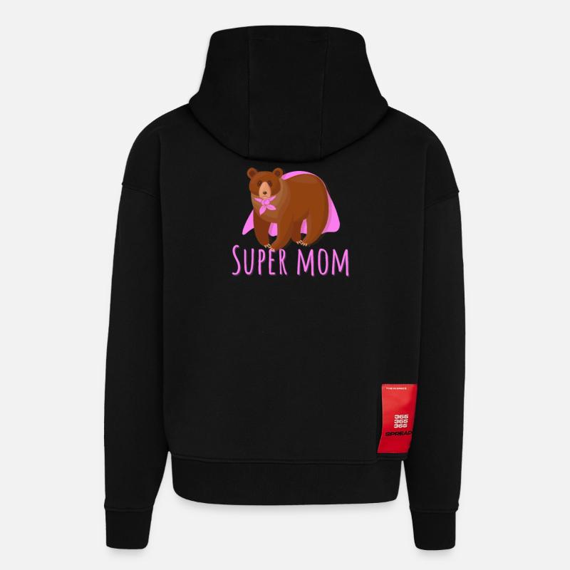 Super Mom Bear - Hoodie- made by SPREAD  - SOLID BLACK