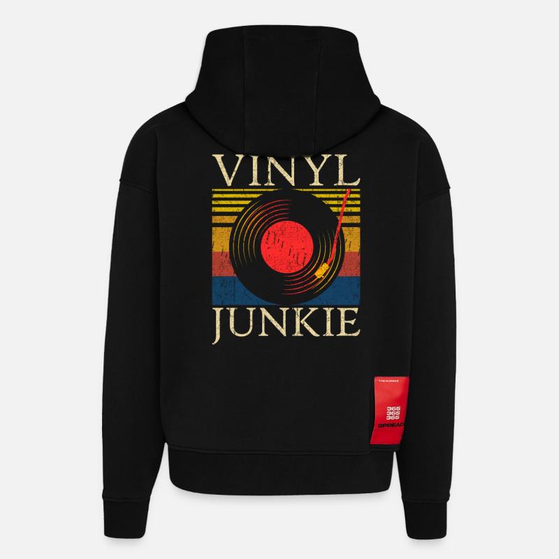 Collectionneur de disques Vinyl Junkie - Sweat à capuche bio épais oversize fabriqué en UE - SOLID BLACK
