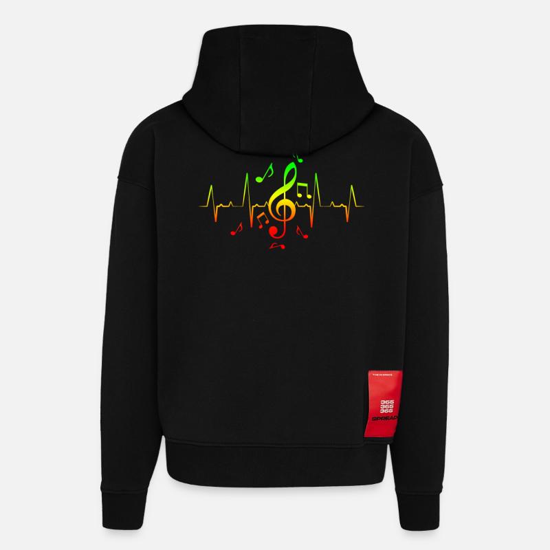 Reggae Musik Note Hearbeat - Hoodie- made by SPREAD  - SOLID BLACK