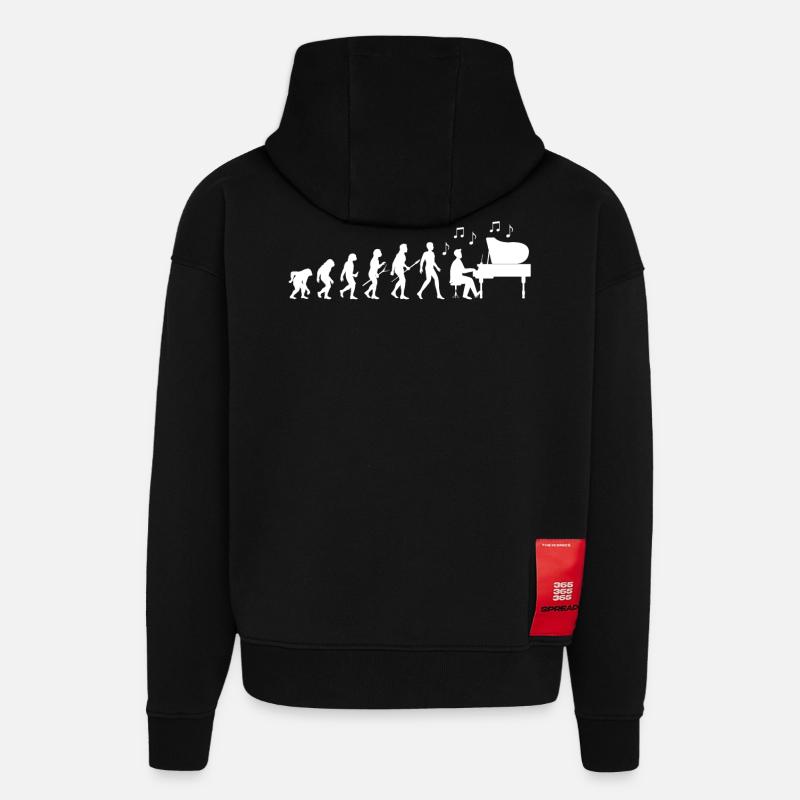 Évolution du pianiste - Sweat à capuche bio épais oversize fabriqué en UE - SOLID BLACK