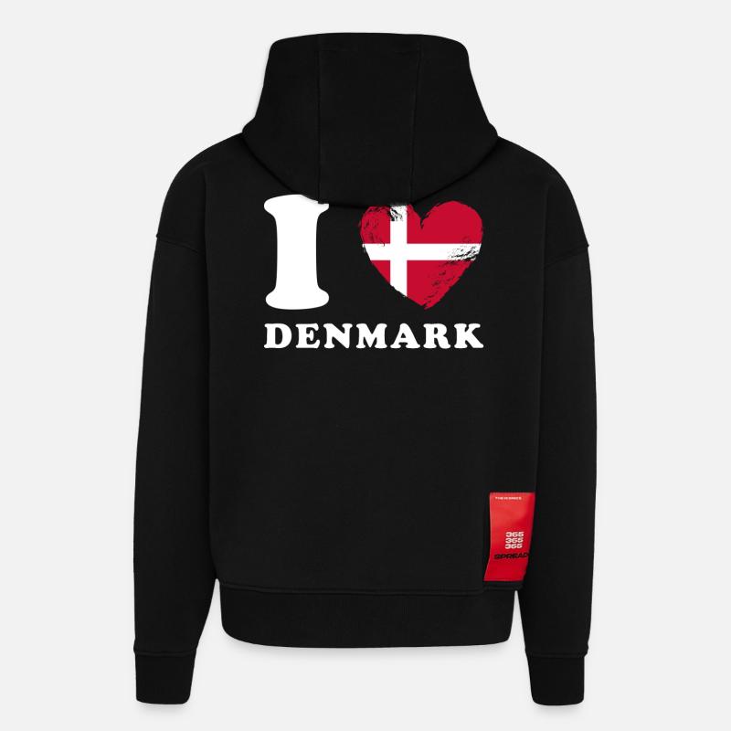 Dänemark J’aime le Danemark - Sweat à capuche bio épais oversize fabriqué en UE - SOLID BLACK