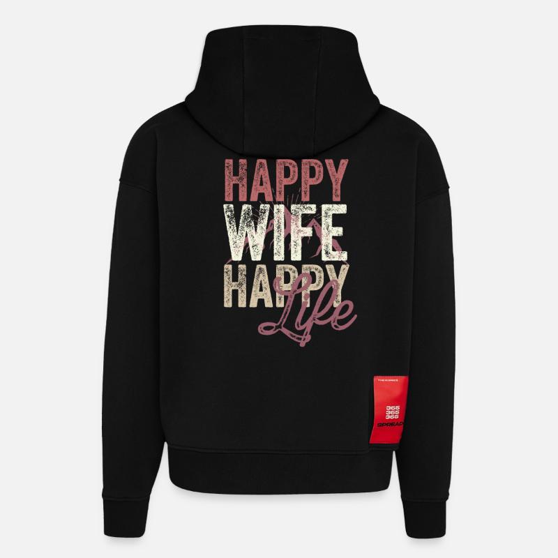 Femme heureuse Vie heureuse - Sweat à capuche bio épais oversize fabriqué en UE - SOLID BLACK